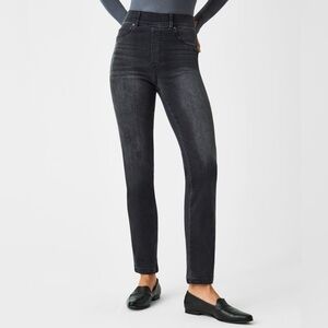 Spanx Straight Leg Jeans Petite Vintage Black Pull On NWT